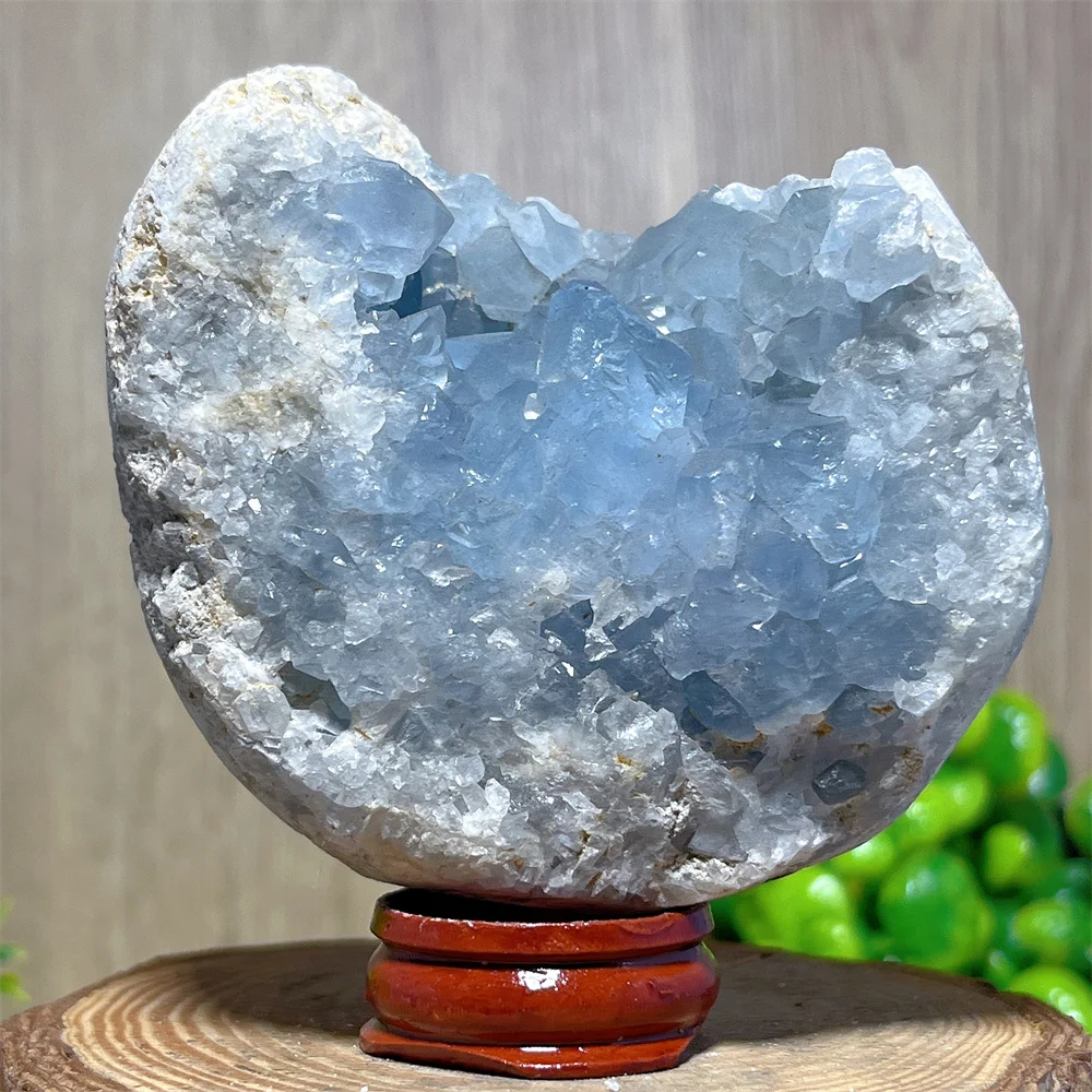 Blue Celestite Egg Specimen Cluster Stone Quartz Reiki Carving Healing Mineral Specimen Home Stone Decoration Energy +Stand