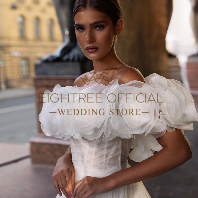 Eightree White A-Line Wedding Dresses Women Off The Shoulder Flower Bridal Dress Princess Wedding Ball Prom Gowns Custom Size