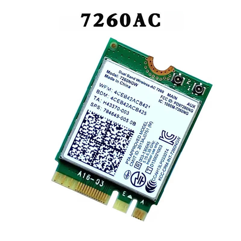 

WiFi 5 AC7260 Wireless Card Bluetooth 4.0 M.2 7260NGW 1200Mbps 802.11AC Dual Band 2.4G 5G Windows 10 11 For Laptop PC
