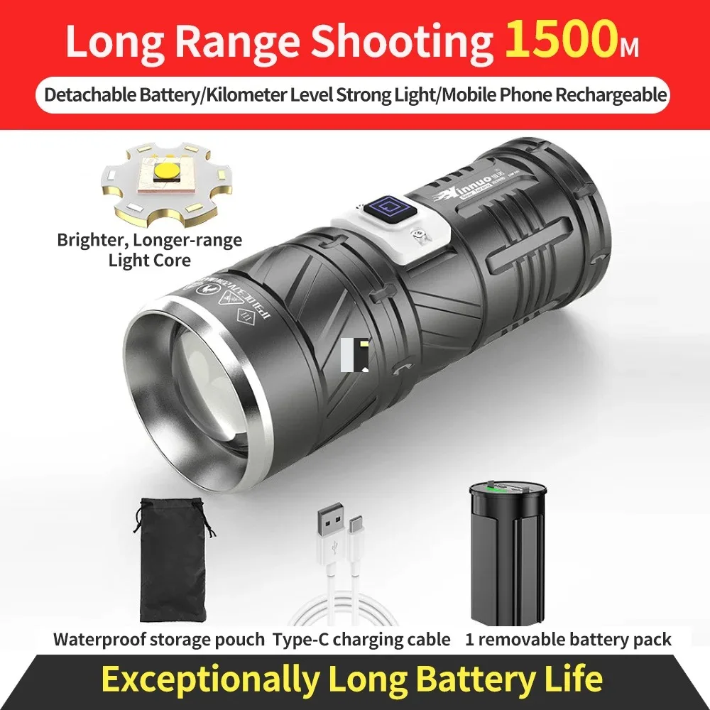 High Power USB Rechargeable Tactical LED Flashlight Super Bright 1500M Long Range Waterproof Torch for Outdoor Use