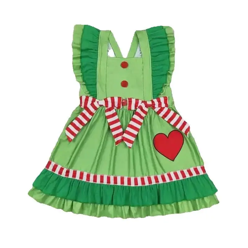 

Toddler girl cute dress cute short sleeve summer girls twirl dresses Christmas Green kids clothing children boutique kid clothes