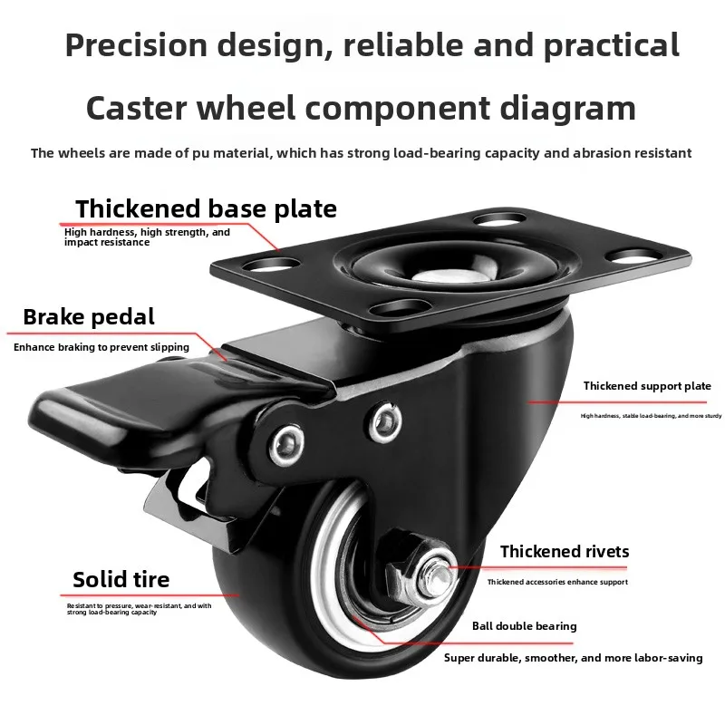 Furniture Caster 1.5 / 2 / 2.5 / 3 Inch M6/M8 Threaded Shaft Swivel Wheel Silent Directional Span Roller Small Medium Pulley