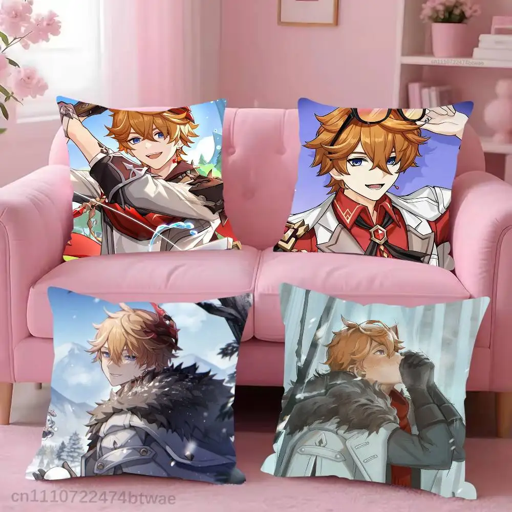 Genshin Impact T-Tartaglia Childe Pillow Case For Sofa Bedroom Living Room Plush Cushion Cover Decorations and Protector