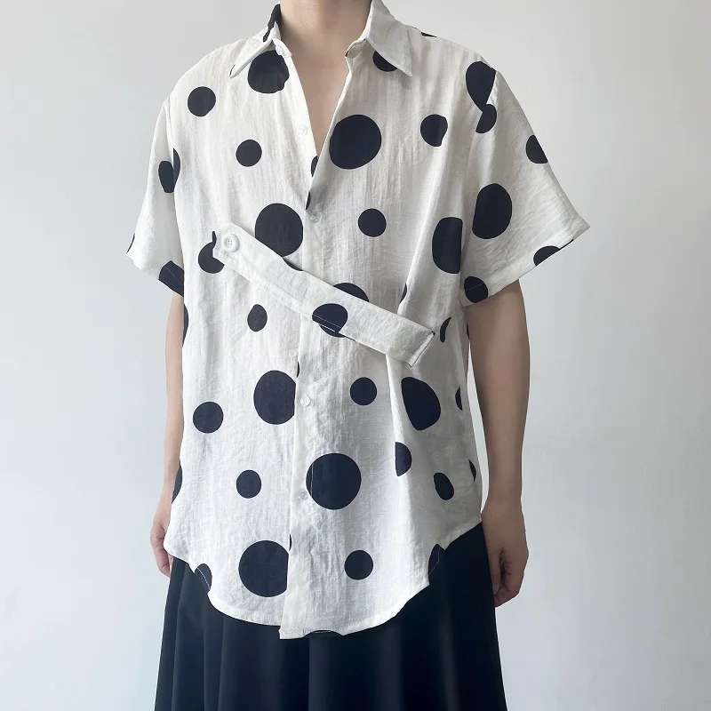 Breathable Loose Men's Summer Shirt Polka Dot Flip Collar Short Sleeve Retro Fashionable Versatile Casual Lightweight Top