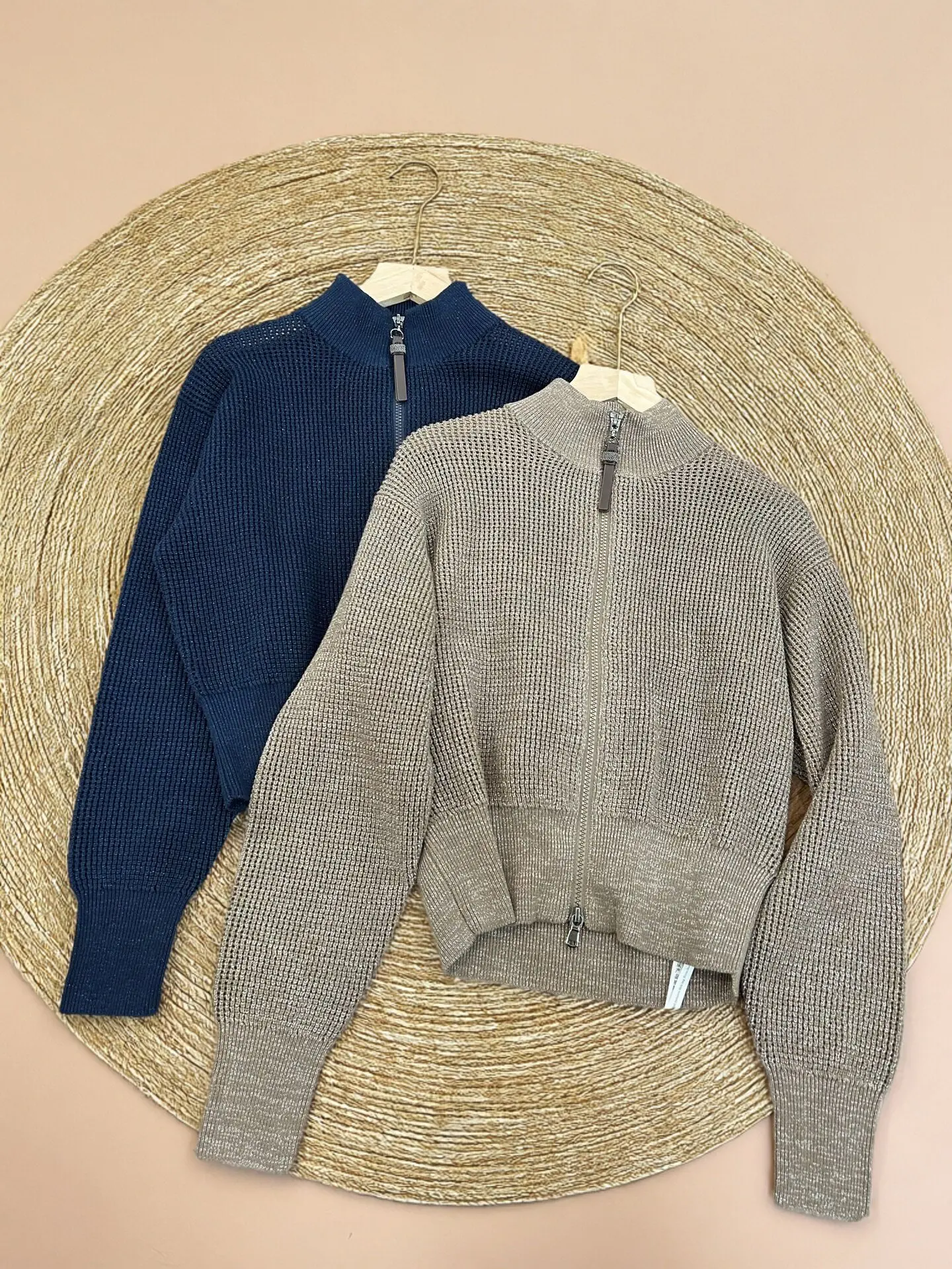Women's 2026 Autumn Winter New Stand-up Collar Knitted Jacket With Zipper Hollow Short Jacket Cardigan