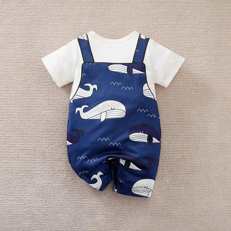 Blue whale print baby romper One-piece round collar Summer short sleeve For Toddler Outfits Newborn Baby boys Jumpsuit