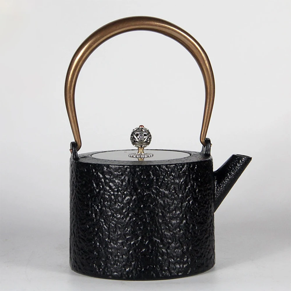 Japanese-style ancient spring cast iron kettle, Uncoated pig iron pot, Charcoal stove tea maker for brewing tea, Water kettle