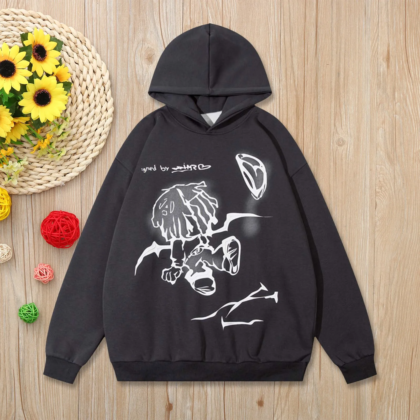 

Graffiti Print Women Casual Hoodies Sweater Harajuku Street Long Sleeve Hooded Sweatshirts Vintage Oversize Y2K Graphic Clothes