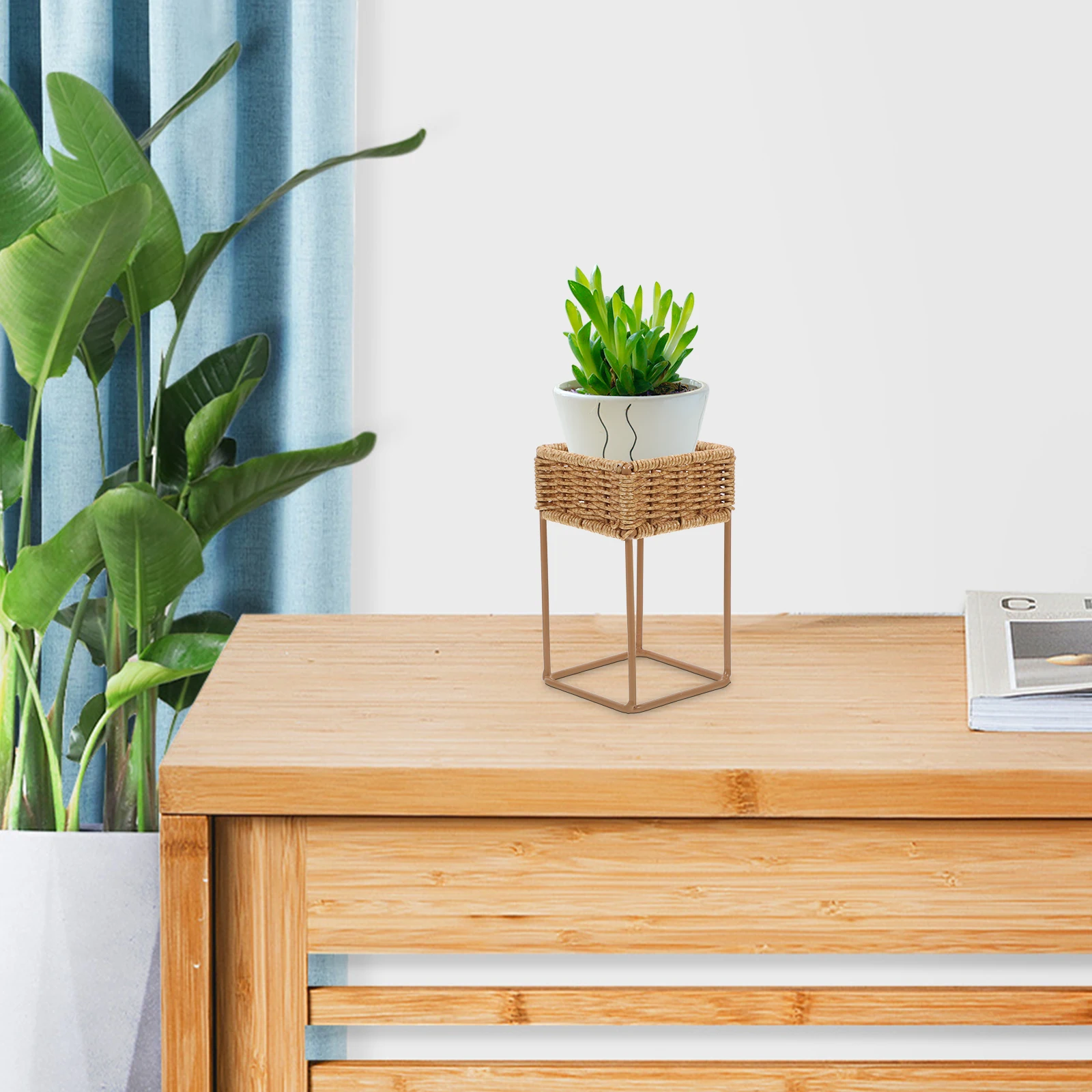 

1pcs Display Stand Flower Pot Rack Imitation Rattan Plant Shelf Woven Baskets Indoor Outdoor Plants Holder Organizer Storage
