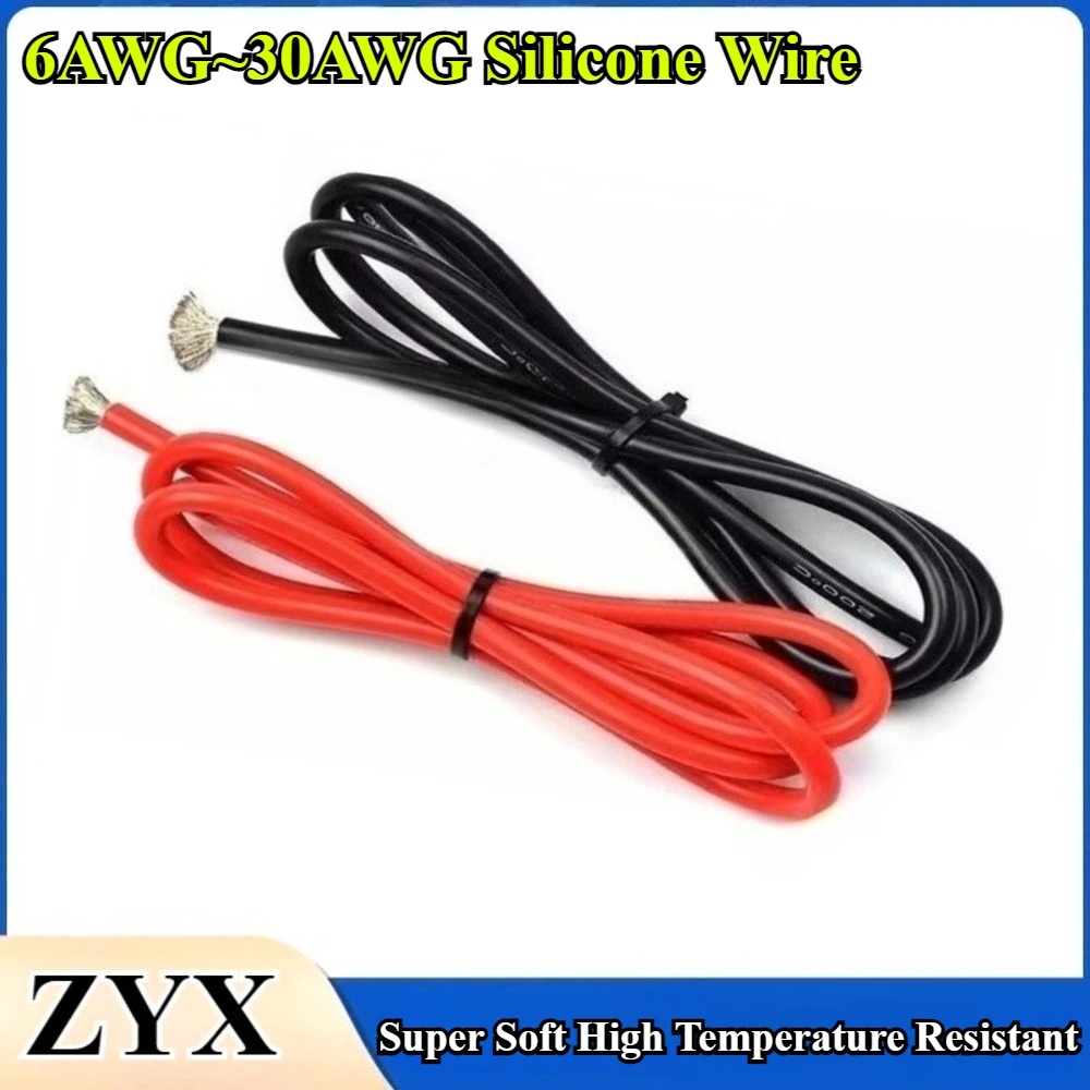Heatproof Soft Silicone Cable Solar Panel Electrical Wire Red Black 30 28 26 24 22 20 18 16 14 12 10 8 6AWG for Car Auto Battery