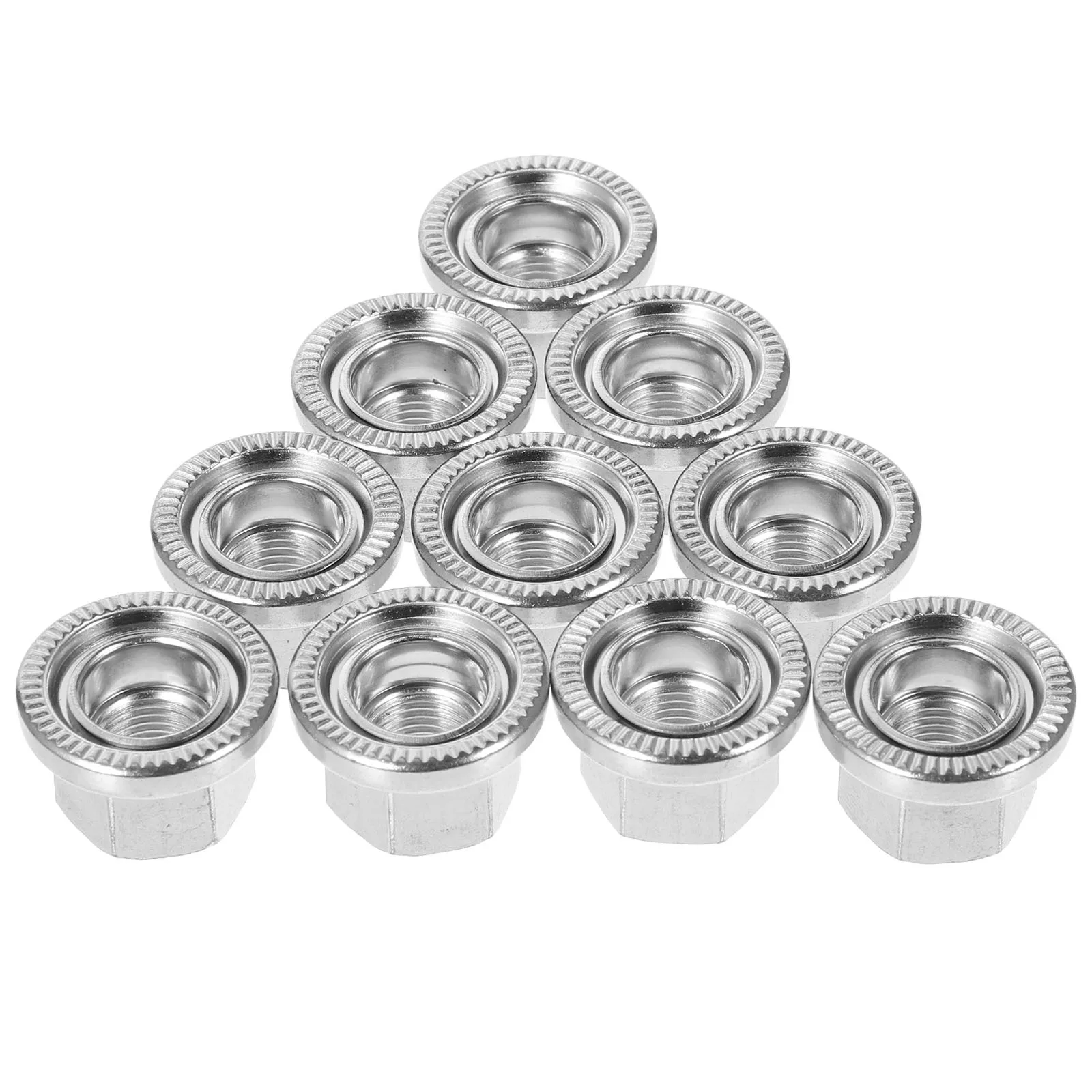 10pcs Nuts Steel Flanged Axle Nuts For Wheel Replacement Universal Bicycle Fasteners Compatible With Mountain Road