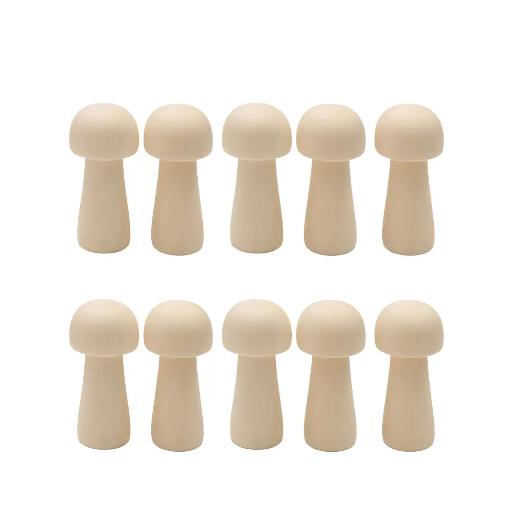 

10 Pcs Wooden Mushroom Head Unfinished Painting Toy Eco Friendly Durable Craft Project Kids Art Imagination