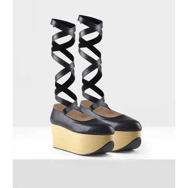 PU Leather Round Toe Platform Shallow Women Marry Jane Shoes Wood Grain Strange Style High Heels Buckle Strap Large Size Shoes