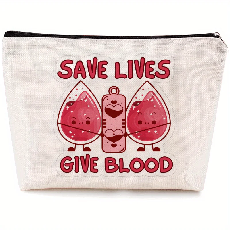 1 Piece Blood Donation Logo Makeup Bag - Multifunctional Zipper Bag for Women, Perfect Travel Zipper Storage Bag, Fun Birthday Gift