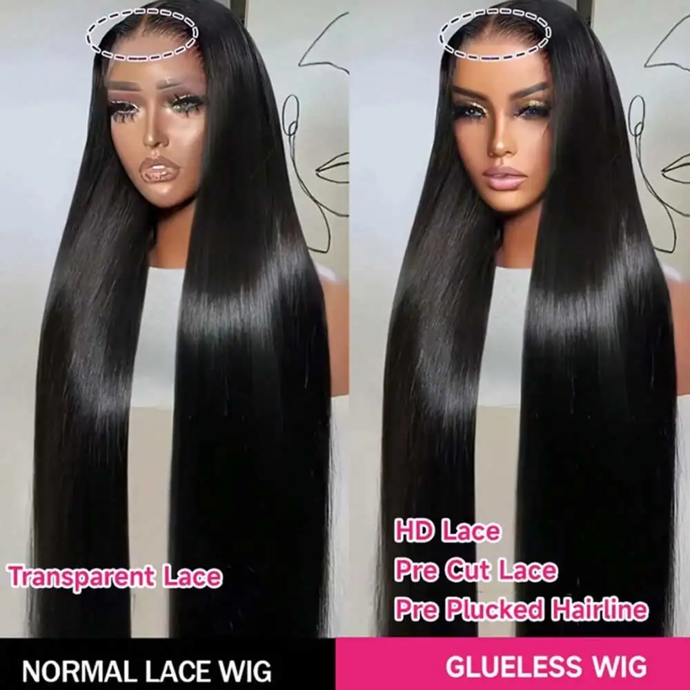 40 42 Inch Glueless Wig Straight Lace Front Human Hair Wigs Preplucked 13x4 13x6 HD Lace Frontal Wig 5x5 Straight Closure Wig