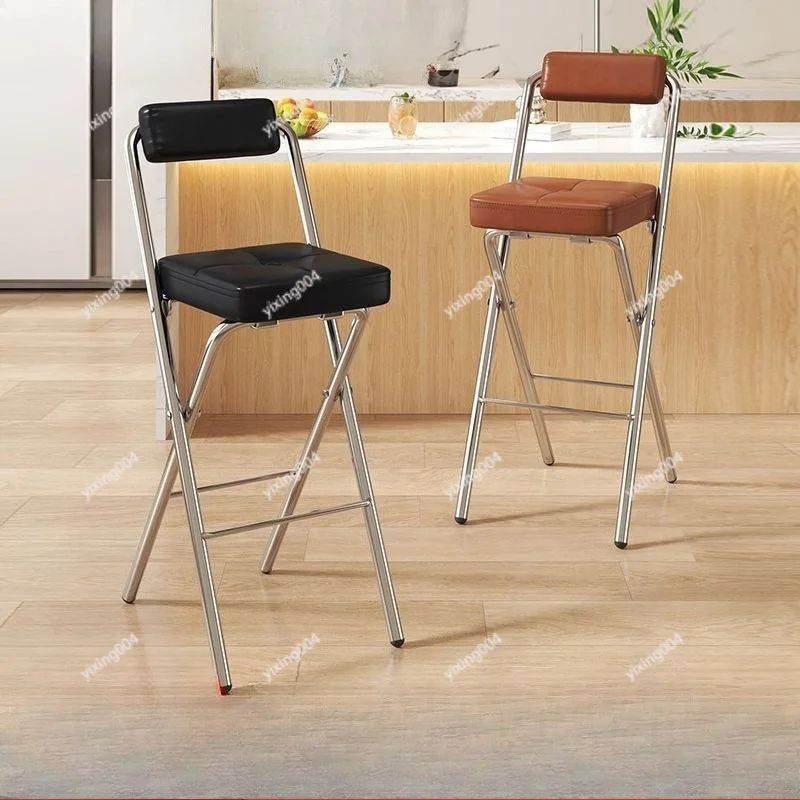 Retro Foldable Storage Bar Stool High Counter Chair For Home Island Bar Reception Desk Use