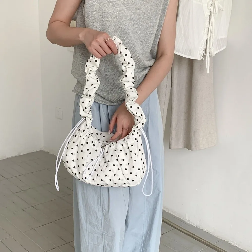 

Versatile Polka Dot Underarm Bag Korean Style Large Capacity Pleated Strap Tote Bag Dumpling Bag Lightweight