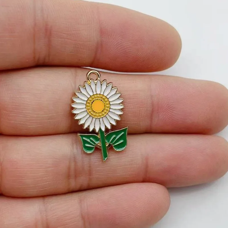12pcs Alloy Series Drip Oil Sunflower Pendant Accessories Handmade DIY Pendant Bracelet Necklace Keychain Making view 4