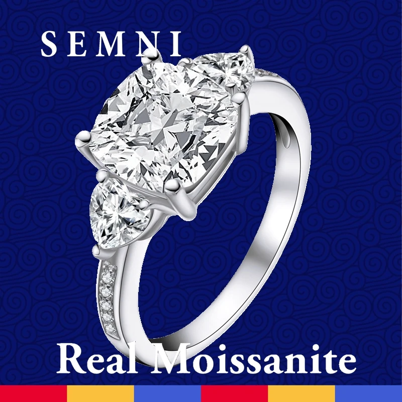 SEMNI cincin persegi dan hati untuk wanita, perhiasan cincin pertunangan zamrud safir Rubi perak murni 925 ct 0,8ct Moissanite berlian persegi dan hati