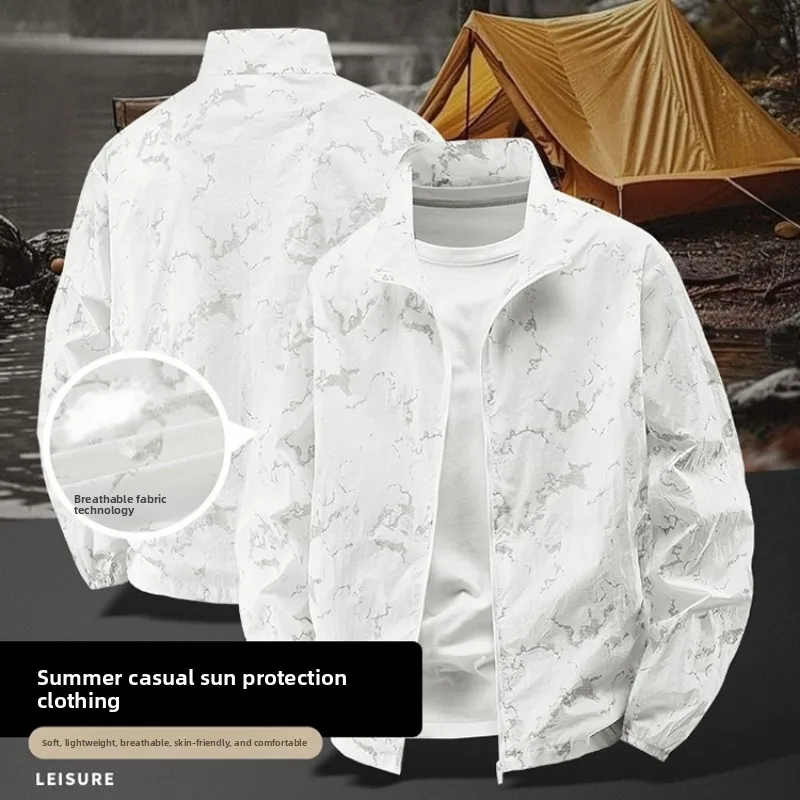 Men's Stand Collar Sun Protection Jacket Sportswear Summer Outdoor Skin Coat Women Breathable Anti UV Sunscreen Running Clothing