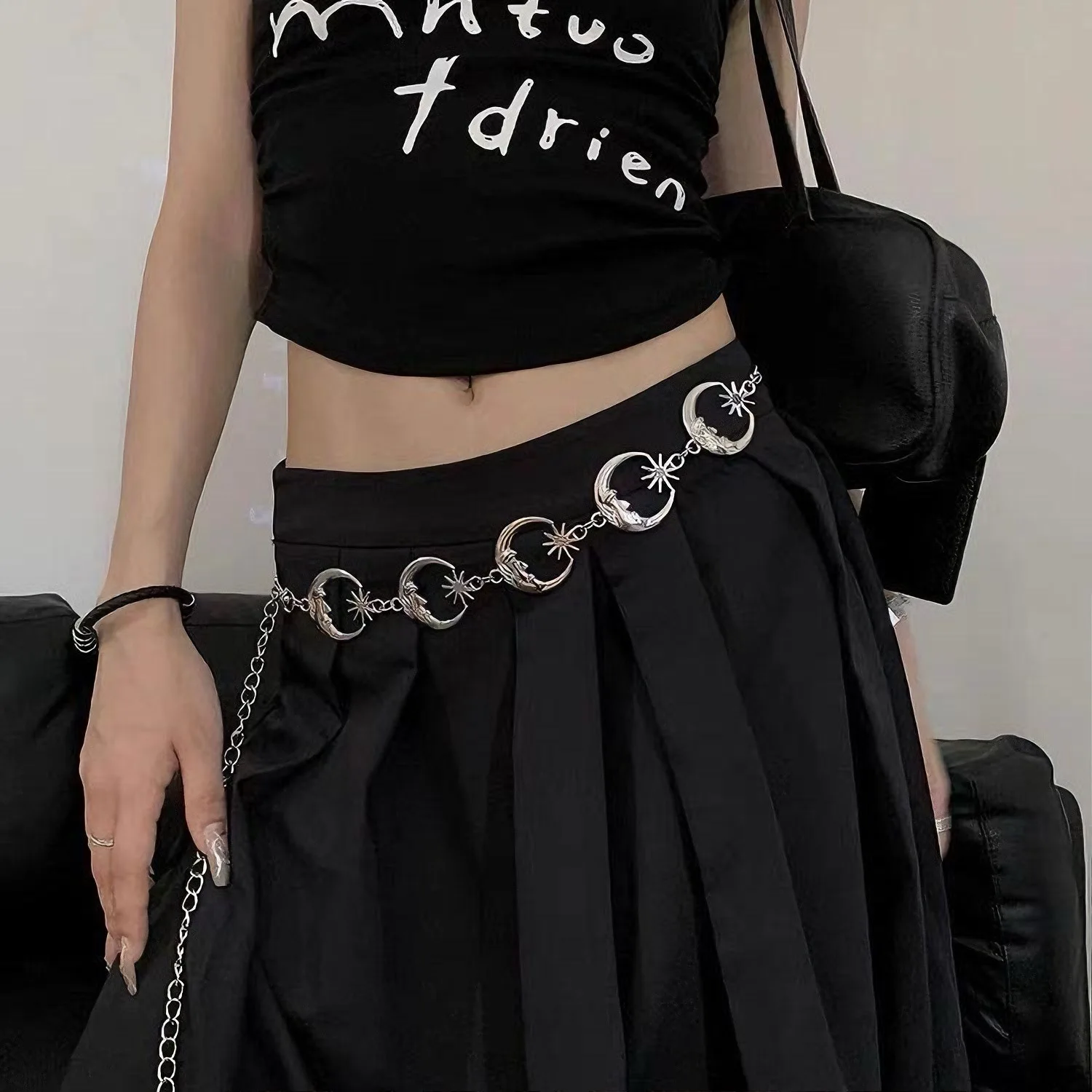 Vintage Punk Metallkette Taillengürtel für Frauen Sonne Mond Schmetterling Gothic Hip Hop Kleid Jeans Bund Langes Modeaccessoire