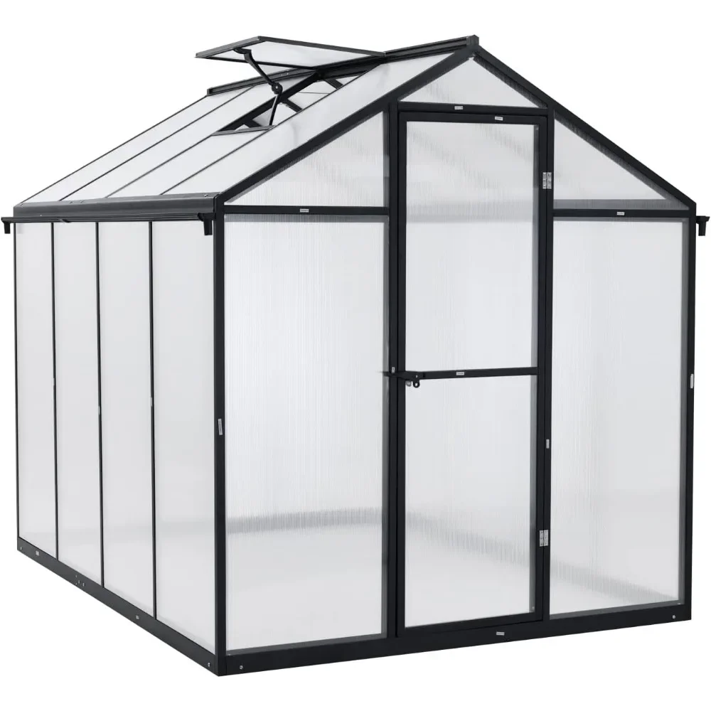 6' x 8' Walk-in Polycarbonate Greenhouse with Heavy-Duty Aluminum Frame, 1 Vent Window & Lockable Door for Outdoor