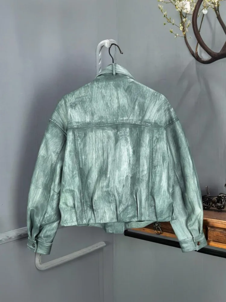 Personality Women Genuine Leather Jacket Stand Collar Punk Real Sheepskin Motorcycle Short Coat Spring New Streetwear Outerwear