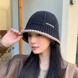 Women's Hat Winter Warm Knit Bucket Hat Warm Fisherman Hats Female Fashion Korean Beanie Lady Retro Black Panama Cap For Women