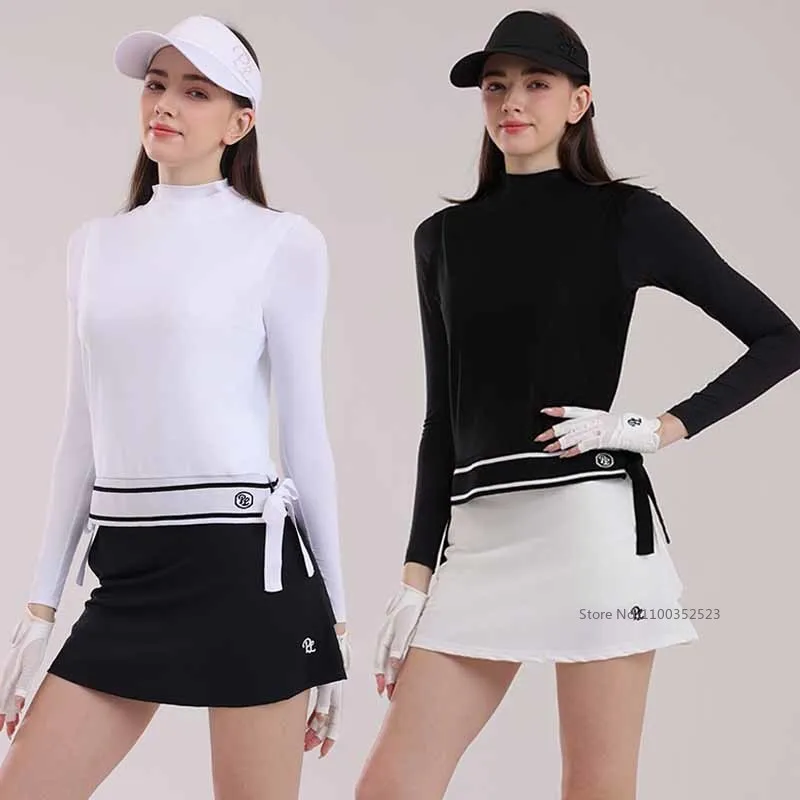 PL Golf Women Sunscreen Long Sleeve Shirt Two-piece Slim Cooling Sports Top A-Lined Pencil Skirts Golf Tennis Skirts with Short