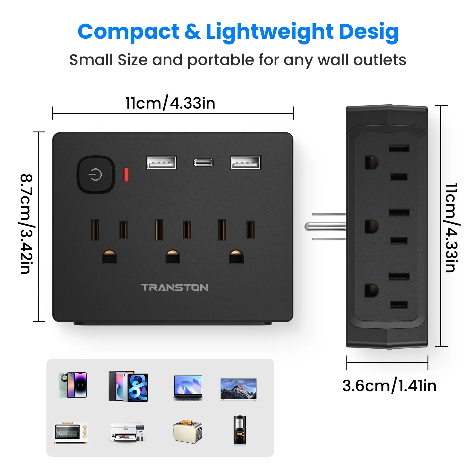 Mali Maroktelefon Puffad Hátvéd áram Felvevőpiac, 9-in-1 multi-function 6 kivezetések 2 USB ports 1 type-c, számára haza, utazási, Hivatali székhely, Sztrájktörő