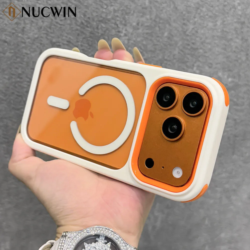 Transparente PC TPU Magnetische 3-in-1 Handyhülle für iPhone 16 15 14 13 12 17 Pro Max Plus Air mit Kontrastfarben-Rand Panzerhülle