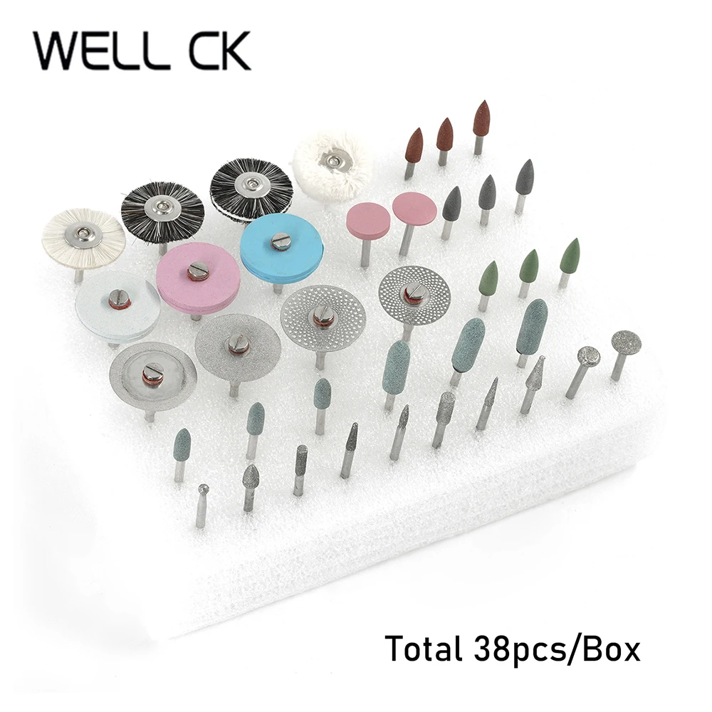 

WELL CK PK005 1Box(Total 38Pcs/Box) Dental Lab Polishing Kit Ceramic Porcelain Grinding Dentist Tool Dentist Grinding Tools