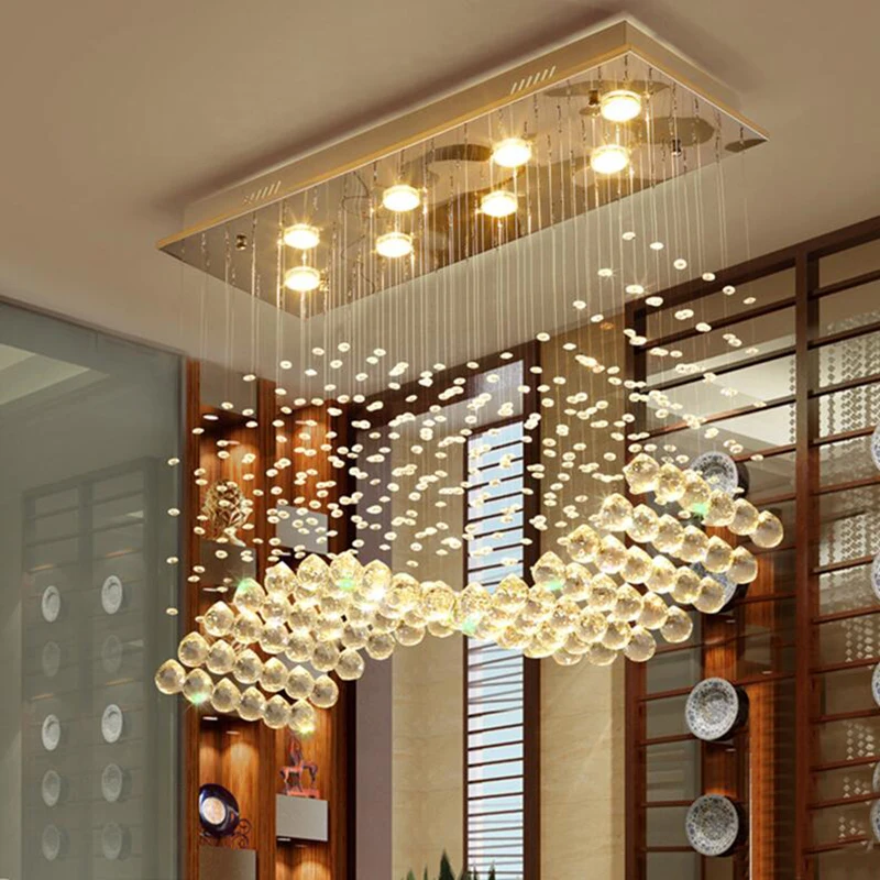 Modern Crystal Pendant Lamp Rectangle Hanging Lamp for Living Room Dining Room wave Crystal Ceiling lamp Bar island cristal lamp