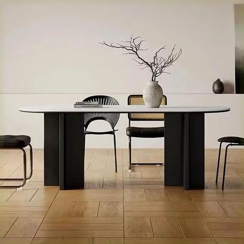 

Luxury Oval Wooden Dining Tables Black Indoor Party White Modern Kitchen Table Chairs Restaurant Salon Muebles Hotel Furniture