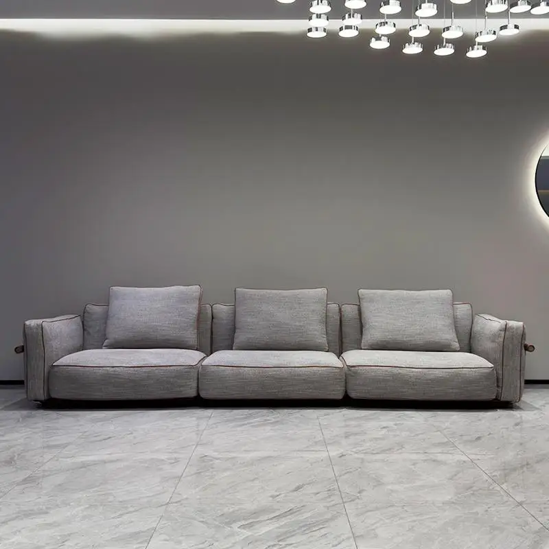 #Italian Minimalist Three-Seat Fabric Sofa for Small Apartments Straight Line Design with Sponge Filling for Villas