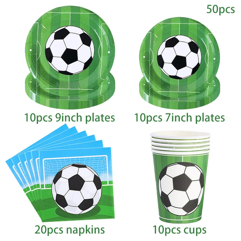 Fußball-Themenparty Tischgeschirr Teller, Becher, Servietten & Strohhalme Fußball-Geburtstagsdekoration für Erwachsene und Kinder – Detail 3