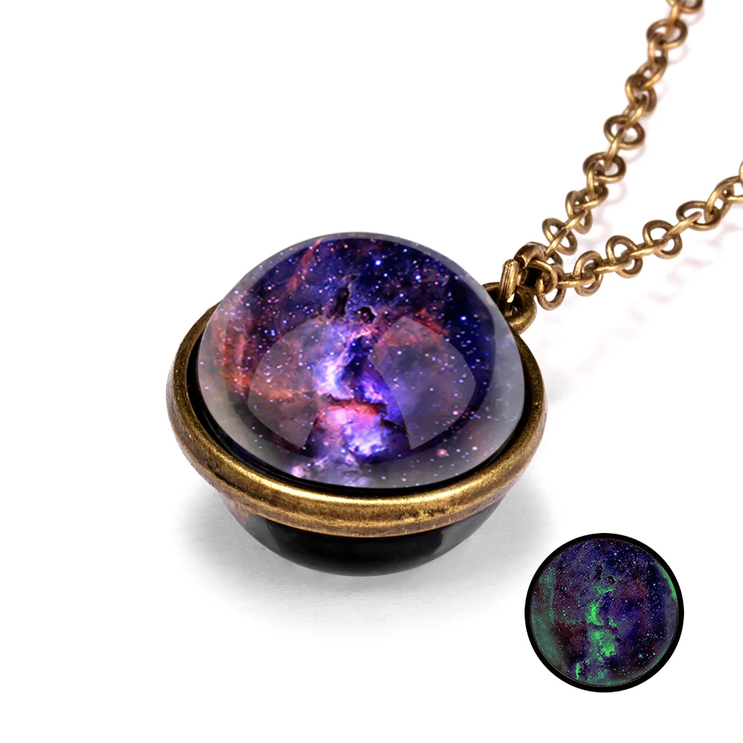 Galaxy Nebula Universe Night Light Double sided Retro Pendant Necklace Creative Universe Starry Sky Necklace