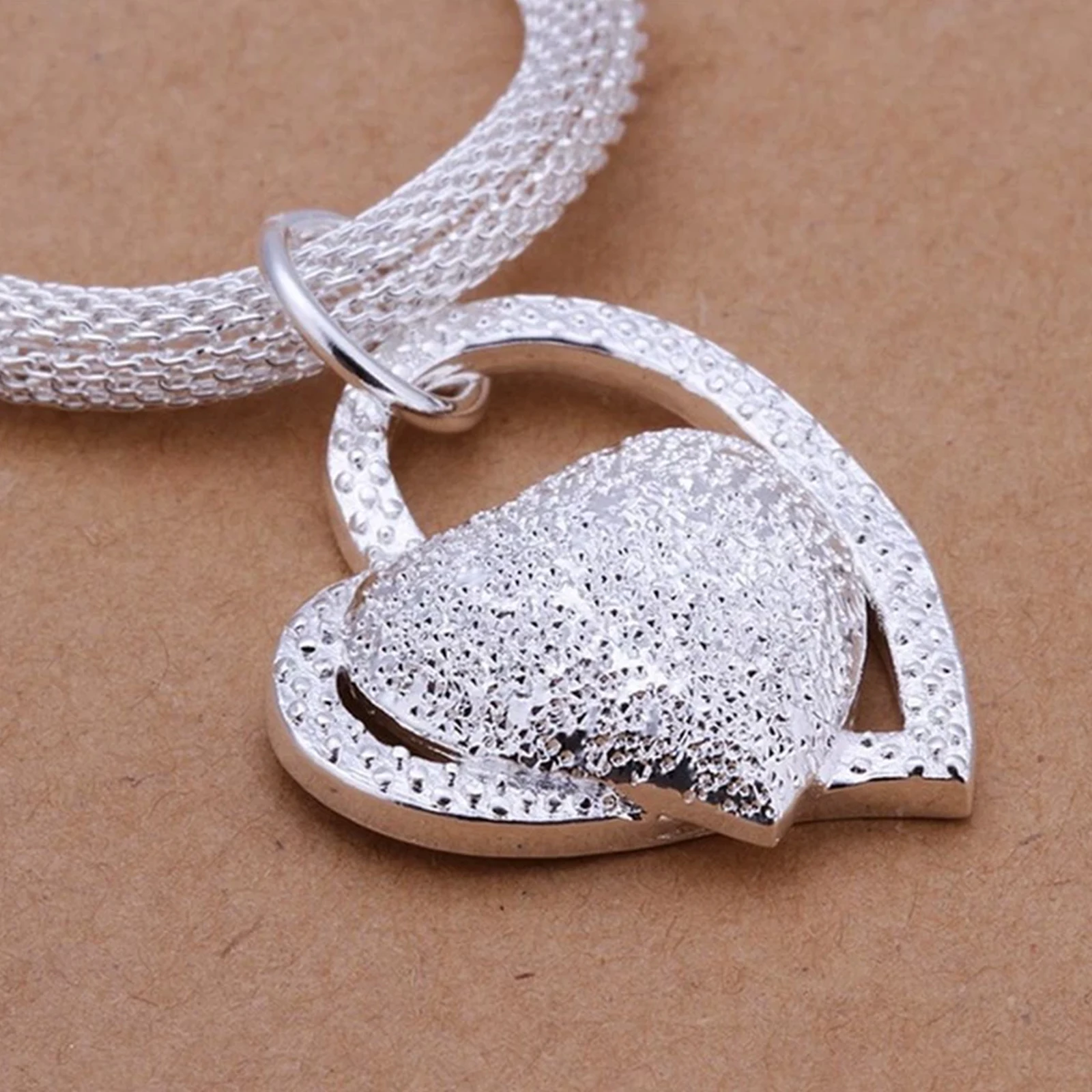 

925 Sterling Silver Gorgeous Charm Fashion Charm Heart Wedding Lady Love Necklace Noble Luxury 18 Inches Silver Jewelry