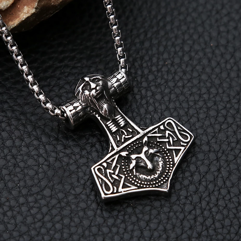 New Vintage Stainless Steel Viking Anchor Pendant Necklace For Men Punk Biker Wolf Head Necklaces Fashion Amulet Jewelry Gifts