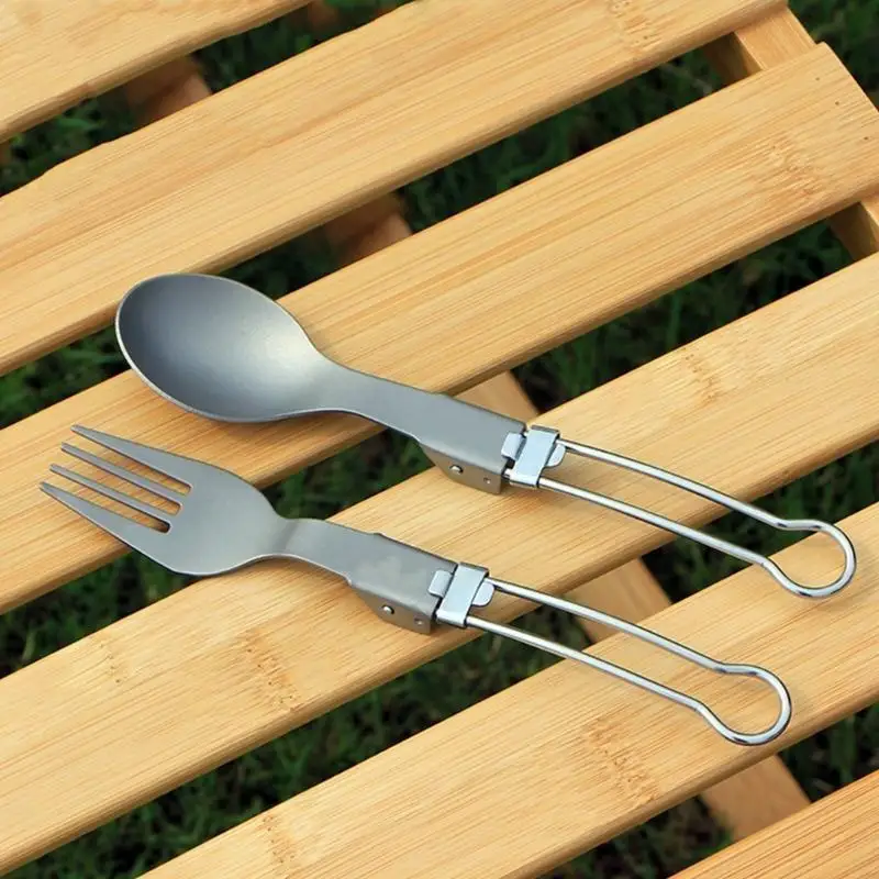 

L38F Camping Cutlery Fork Spoon with Storage Bag Metal Tableware Folding Utensils Flatware for Outdoor Picnics Hikings