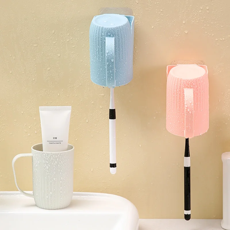 2 Pcs, Bathroom Toothbrush Holder, Wall Mounted Toothbrush Holder Set (Gray, Blue, White, Pink 4 Colors Randomly Sent 2 Colors)