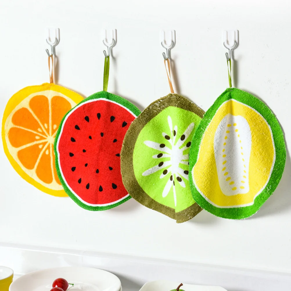 

2Pcs Fruit Pattern Hanging Hand Towels -Drying Kitchen Bathroom Cleaning Cloth Dish Wash Cloth Ultra Absorbent Cartoon