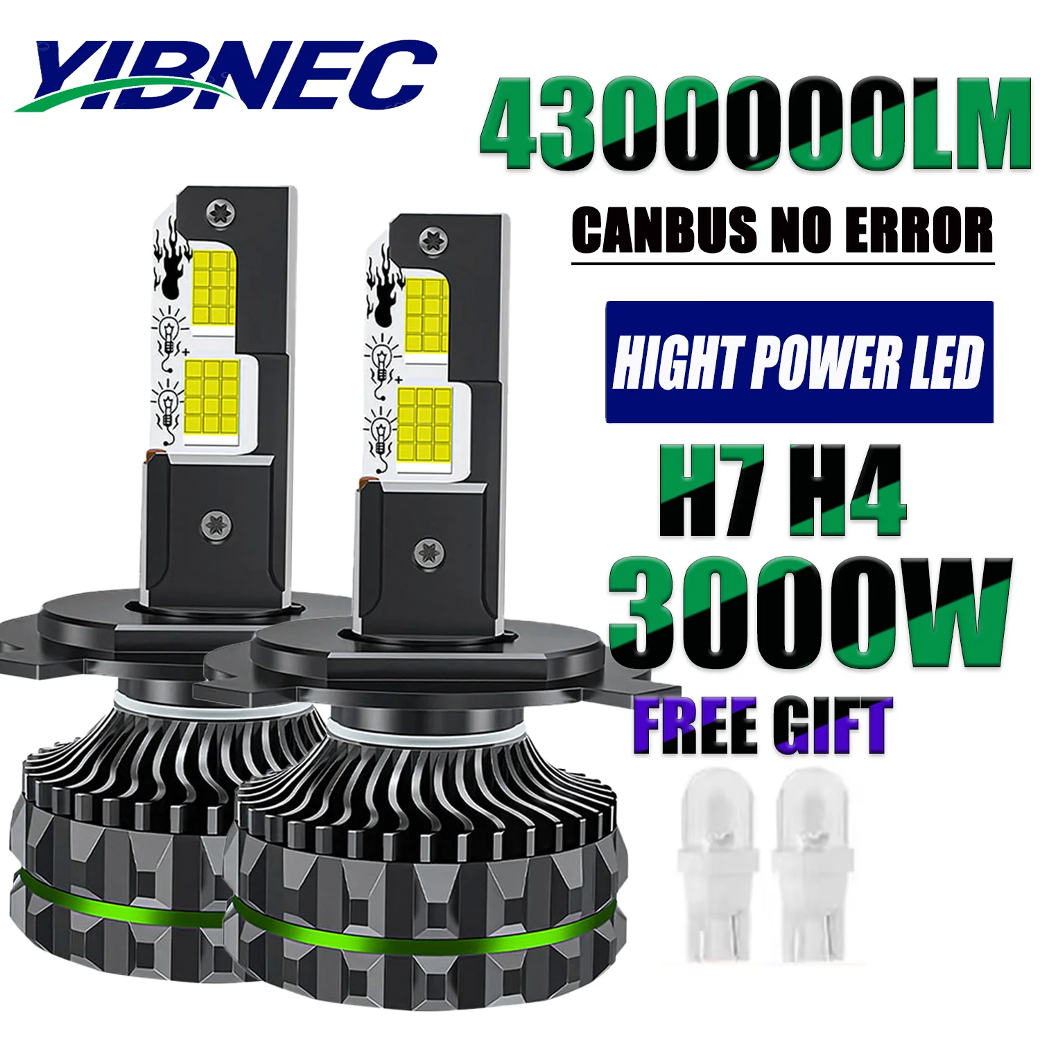 

YIBNEC 3000W Auto Headlight Bulbs H7 Led for Car Canbus Vehicle 6500K H7 Led H1 H3 H11 H8 H9 9005 9006 HB3 HB4 12V 24V Auto Lamp