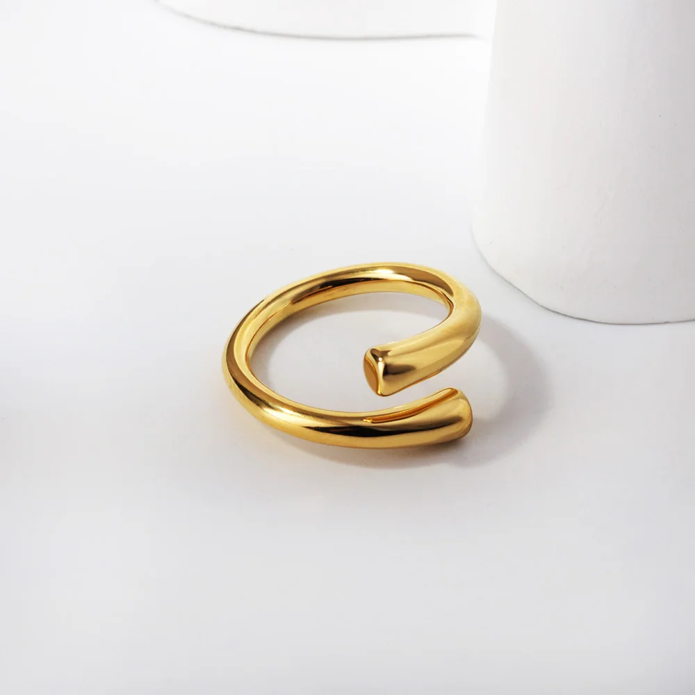 LUXUSTEEL Luxury Geometric Rings For Women Korean Style Golden Color Circle Open Rings Party Wedding Y2K Nail Jewelry Size 6-9