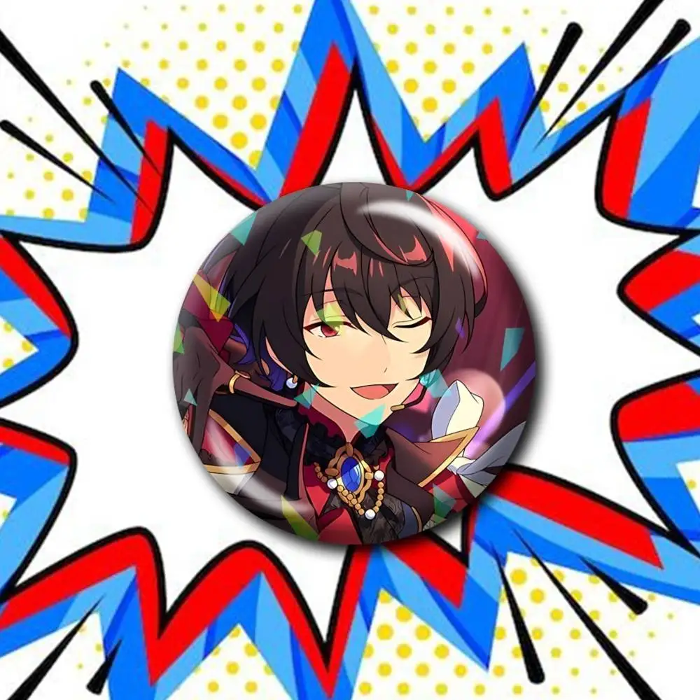 Knights Team R-Ritsu Sakuma Customizable Round Brooch Pins, Personalized Badges With Broken Glass Design Fashion Accessory