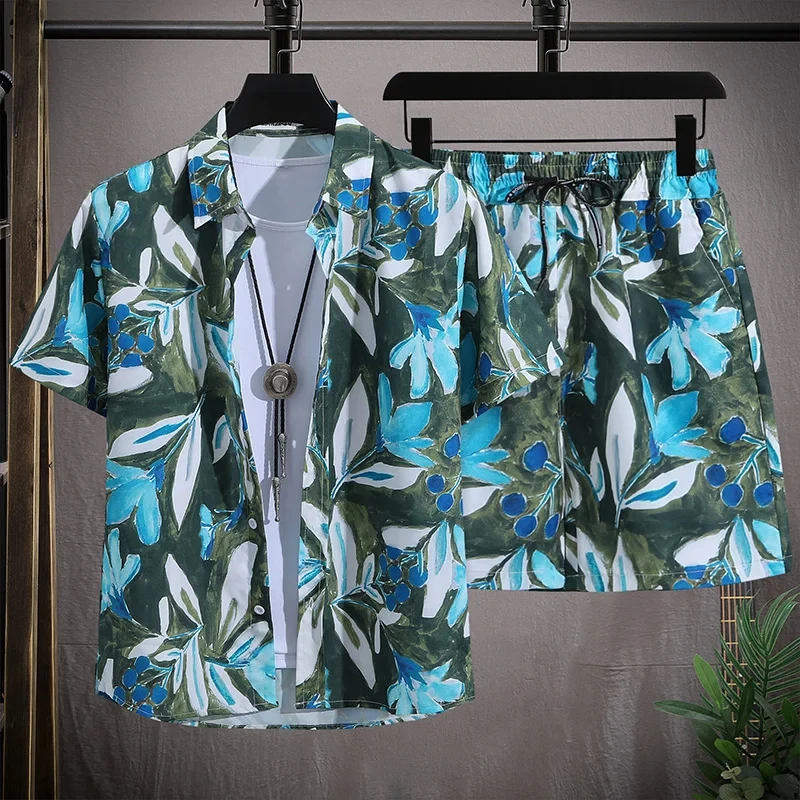 Herenoverhemden Sets Anime Hond Patroon 3D Print Single Breasted Shirt + Shorts 2 stuks Pak Zomer Oversized Vakantie Hawaii Strandoutfits