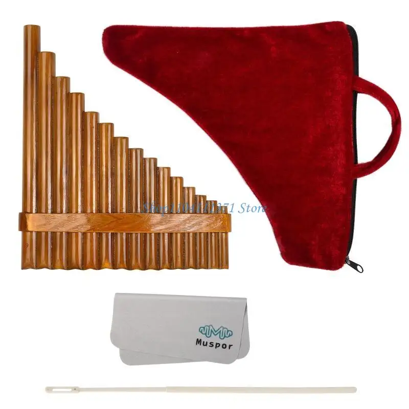 P9FC 15 Pipes G for Key Brown Pan Flute Chinese Pan Pipes Traditional Musical Instrument Woodwind Instrument