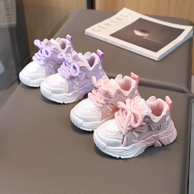 Children's Spring and Autumn New Girl's Fashion Sports Shoes Korean Style Baby Trend Sneakers Gradient Color Chic Casual Shoes