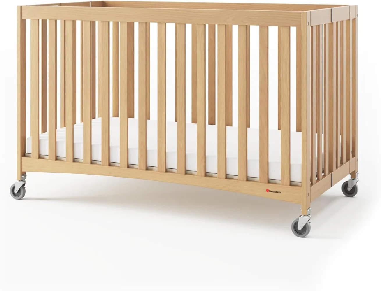 Foundations Travel Sleeper Full-Size Wooden Folding Crib, Portable Baby Crib with 3” InfaPure Foam Crib Mattress and Commercial