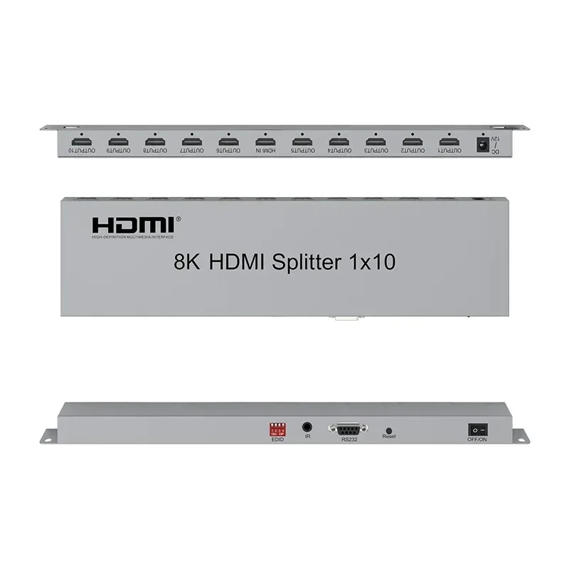 8K HDMI الفاصل 1x10 4K 120 هرتز HDMI2.1 الفاصل 1 في 10 خارج موزع الفيديو HDR 3D EDID RS232 لكاميرا PS4 الكمبيوتر إلى شاشة التلفزيون